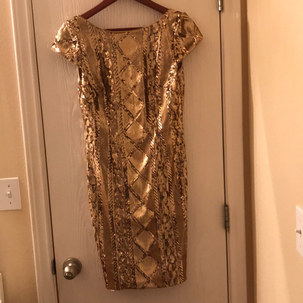 Gold sequin evening dress